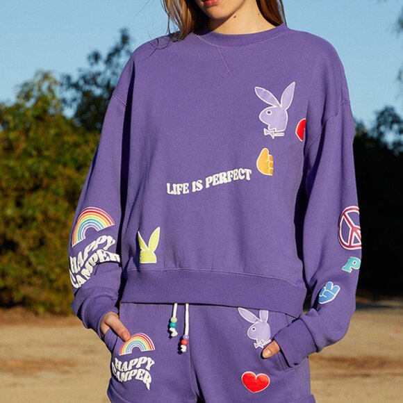 Playboy X Pacsun Sweatshirt Womens Small Purple Graphic Life is Perfect Crewneck - Picture 1 of 9
